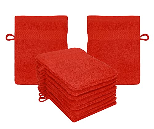 Betz Lot de 10 Gants de Toilette Taille 16x21 cm 100% Coton Premium Couleur Rouge