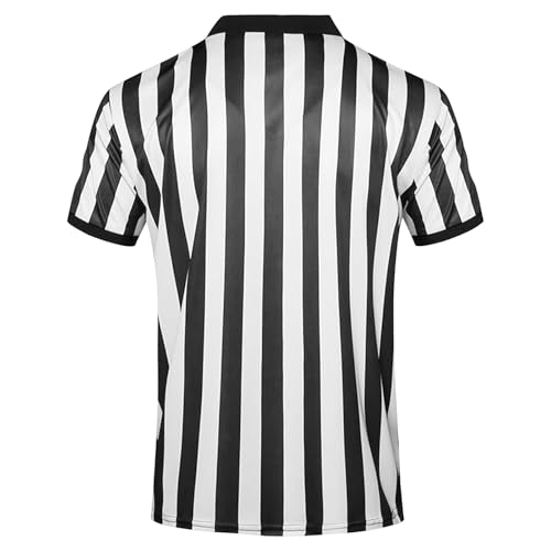 Mens Official Black & White Stripe Referee Shirt Zipper Collared Short Sleeve Umpire Jersey Halloween Costume Ref Uniform (Black, 3X-Large)