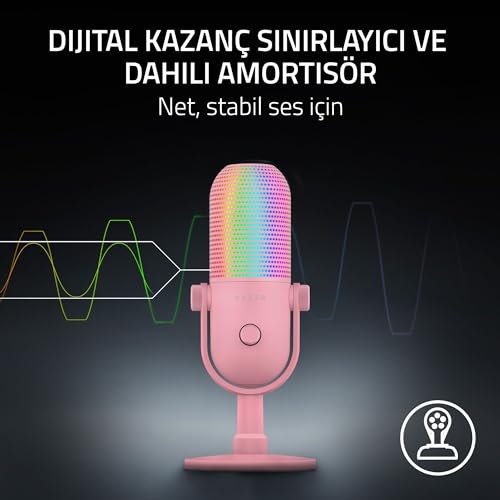 Razer Seiren V3 Chroma - RGB USB Mikrofon - Tap-to-Mute özellikli Süperkardioid Kondenser Mikrofon (Reaktif Aydınlatma, Dijital Kazanç Sınırlayıcı ve Entegre Şok Emici) Quartz