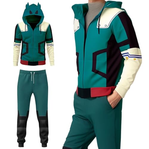 BIUTEY Anime Mha Hoodie and Sweatpants Midoriya Izuku Cosplay Hooded Pullover Sweatsuit Jogger Men's Tracksuits 2 Piece Set