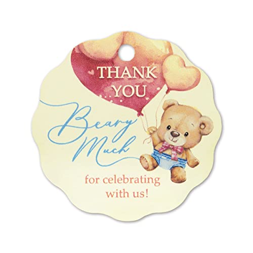 Étiquettes cadeau Thank You Beary Much crème pour baby shower et anniversaire | Lot de 50