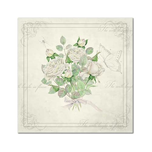 Plaque murale en bois vintage rose et papillon 40x40 cm