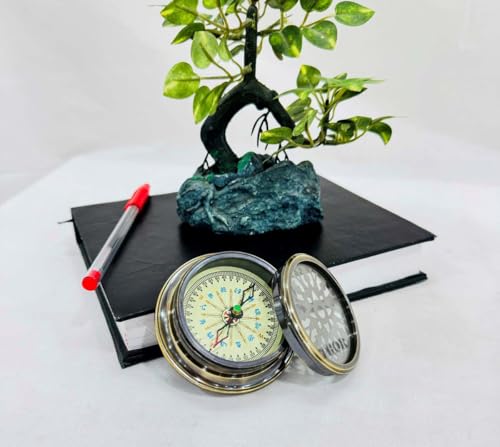Brújula de dirección estilo náutico de latón con patrón diseñador de 3", acabado antiguo, para decoración y regalo miniatura 2