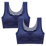 MOONBADI still BH blau (2pcs) Damen Sport BH Ohne Bügel Bustier Klassische Bequem Stretch Bra Mittle Halt Gepolstert Wohlfühl-BH BH Grosse grössen 110C