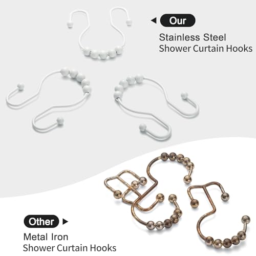image for Goowin Shower Curtain Hooks, 12 Pcs Shower Curtain Rings, Stainless St