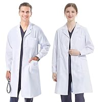 FAHAKO Blouse Blanche Homme Femme, Blouse Chimie Lycee Coton Blouse Laboratoire Blouse Medicale Manche Longue Blouse Blanche Chimie Lycee avec 3 Poche Bouton pour Etudiant Physique Scientifique, S