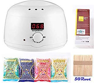 Wax Heater, Warmer, Portable Electric Depilatory Hair Removal Waxing Kit Pearl Hot Wax Machine with 400 ml Removable Wax Pot, 4 Packs 100g Hard Wax Beans & 50 Wax Applicator Sticks & 50 Waxing Paper