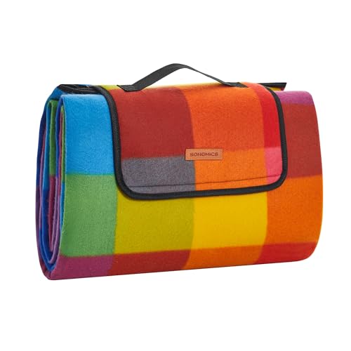 SONGMICS Picknickdecke 195 x 150 cm groß Campingdecke für Park Garten Strand wasserdicht maschinenwaschbar faltbar bunte Quadrate GCM61C