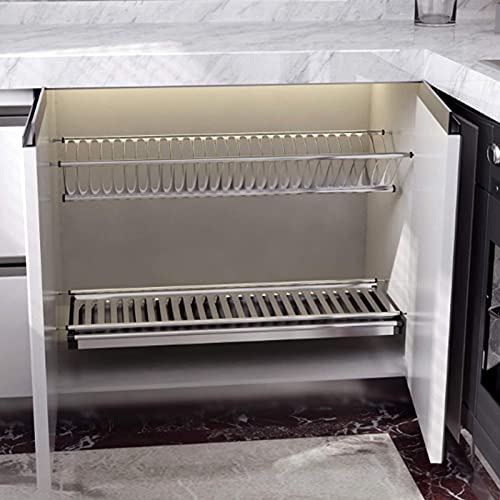 Cikonielf Scolapiatti Colapiatti ad Incasso Acciaio Inox con Rivestimento Morbido per Armadio da Cucina(80cm)