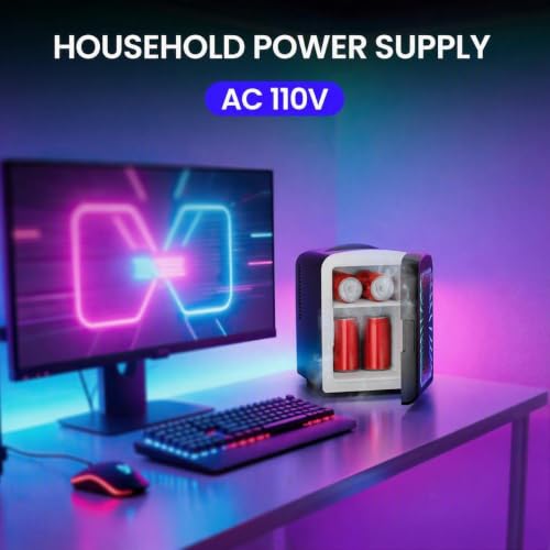 Image of Electactic 4L Mini Fridge for Bedroom with LED Gaming Light, 110V AC /12V DC Mini Refrigerator for Home and Car, 6-Can Portable Fridge for Car,Gaming Room,Dorm,Food,Drinks,Cosmetics and Skincare,Black