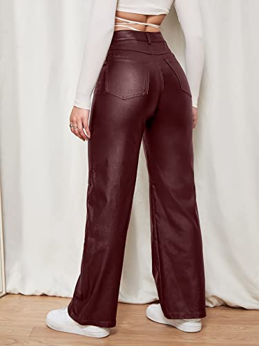 WDIRARA Women's Slant Pocket Straight Leg High Stretch Jeans Leather Look Long Pants2