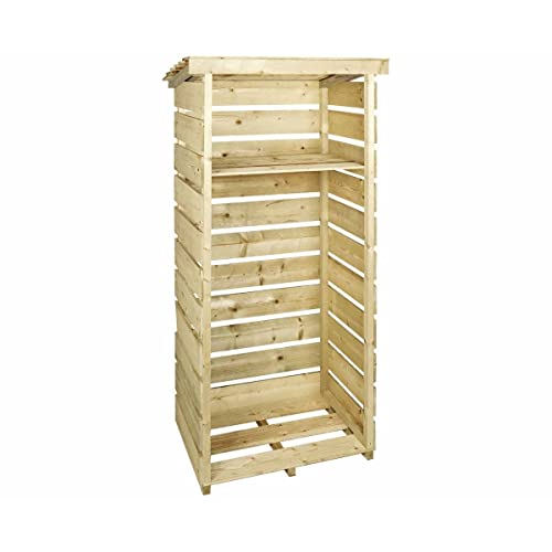 Charles Bentley FSC Certified, Wooden Log Store, Garden, Single Tall Log Store, Heavy Duty, Firewood...