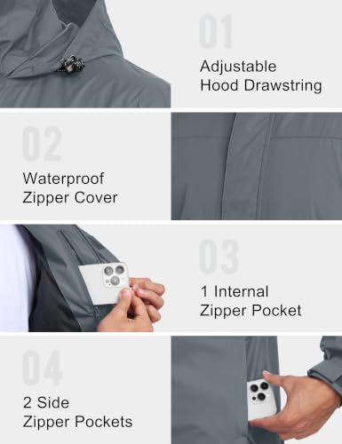 Image of Little Donkey Andy Men's Waterproof Rain Jacket Outdoor Raincoat for Hiking