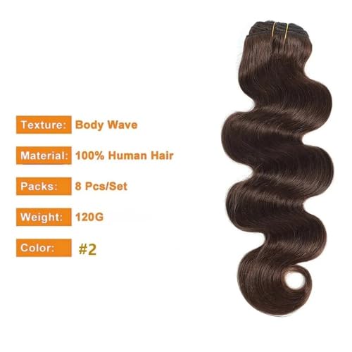 Extensiones de cabello natural de clip marrón chocolate, ondas de 12 pulgadas y 120g 2
