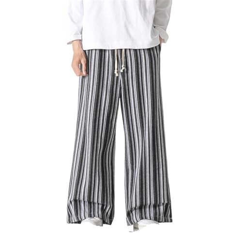 GUOYUXIAO Men's Pants Spring Large Size Striped Loose Straight Wide-Legged Trouser