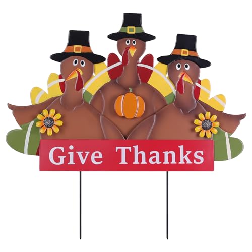 YEAHOME Thanksgiving Decorations Outdoor, 3 Turkey Decorative Garden Stakes for