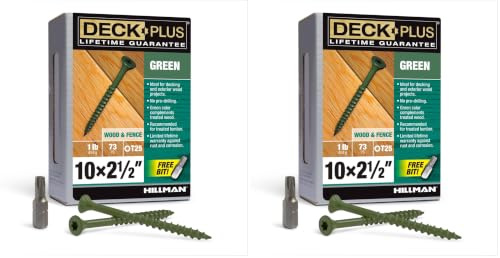 Image of Deck Plus 2-1 /2 Inch Epoxy Coated Exterior Wood and Fence Screws #10 x 2-1 /2 inch Torx /Star Drive Included Coarse Thread, Outdoor Rust Resistant Decking Screw, Green, 1lb Box, 73 Pieces | 48401