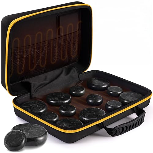 SereneLife Portable Basalt Stone Massage Set with Heating Bag - Hot Stone Massaging Black Basalt...