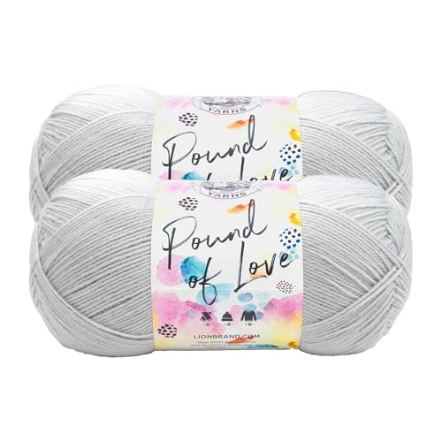 Image of Lion Brand Yarn, Pound of Love Crochet Yarn, Elephant Grey, Gray, 2 Pack | Large Skein Everyday Basic 100% Acrylic Worsted Weight Knit Fiber for Baby Blankets, Classic Afghans, Sweaters, Scarf Sets