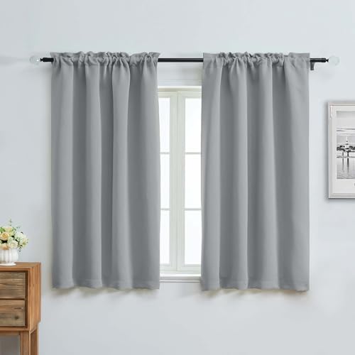 Image of Aiyufeng Silver Grey Short Blackout Curtains for Bedroom 54 Inches Long 2 Panels, Solid Thermal Insulated, Energy Saving Window Treatment Curtains Blackout Drapes, W40 x L54 Inch, Silver Grey