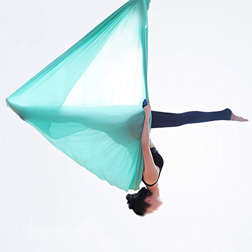 Aerial Yoga Hammock 5.5 Yards Premium Aerial Silk Fabric Yoga Swing for Antigravity Yoga Inversion Include Daisy Chain,Carabiner and Pose Guide (Turquoise)