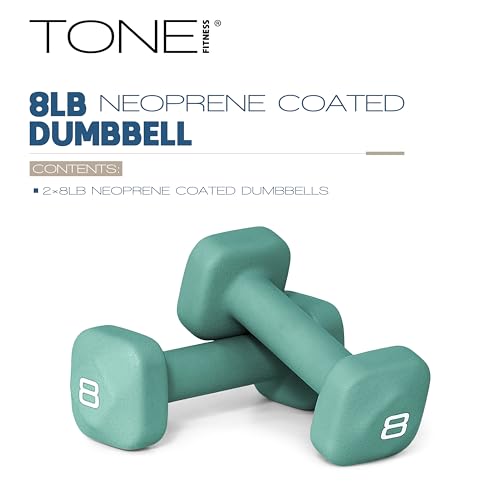 Tone Fitness Neoprene Dumbbell Weight Pairs with Anti-Roll Square Head | Multiple Options