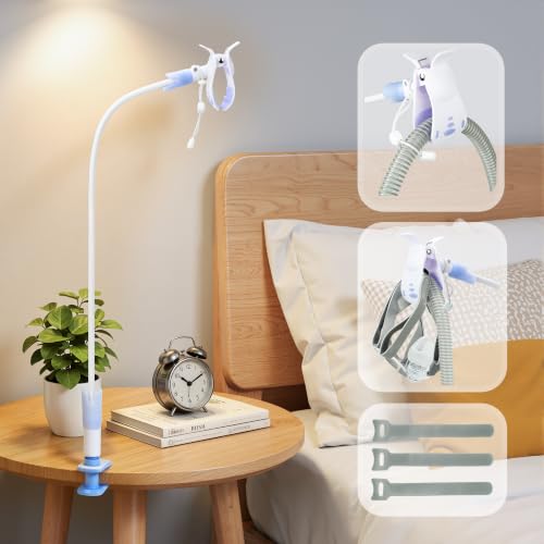 Image of CPAP Hose Holder for Bed, No-Drill C-Clamp CPAP Stand Bedside, Tangle-Free CPAP Hose Hanger & Hose Lift, Reinforced CPAP Tube Holder Holds Hose and Mask（White Plus）
