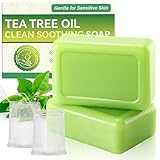 2 Stück Teebaumöl Seife, Natürliche Teebaumölseife, Gesichts und Körperseife mit Schaumnetzen, Handgemachte Vegan Teebaum-Seife für alle Hauttypen, Duschseife Damen Männer, Hydratation Ölkontrolle