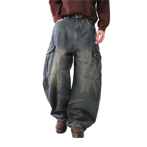 Barrel Jeans Men Cargo Super Baggy Skater Denim Pants High Waist Streetwear Barrel Leg Bottoms Washed Relaxed Fit Vintage2