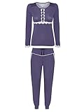 Vive Maria Cosy Hanoi Damen Pyjama blau Allover, Rundhals, floral, ohne Kragenarm, Sleepwear, Größe:S