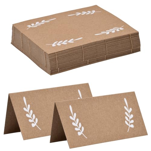 Wisebom 60 Pzs Tarjetas de Lugar de Boda Tarjetas de Lugar de Papel Kraft Tarjetas de Asientos de Mesa Marrón Tarjetas de Nombre de Mesa de Números en Blanco Signos de Nombres Tarjetas de Mensajes
