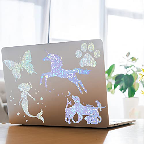 Clabby 36 Sheets Holographic Sticker Paper A4 Vinyl Holographic Laminate Sheets Self Adhesive Waterproof Transparent Film, 11.7 x 8.3 inches(Gem, Dot)