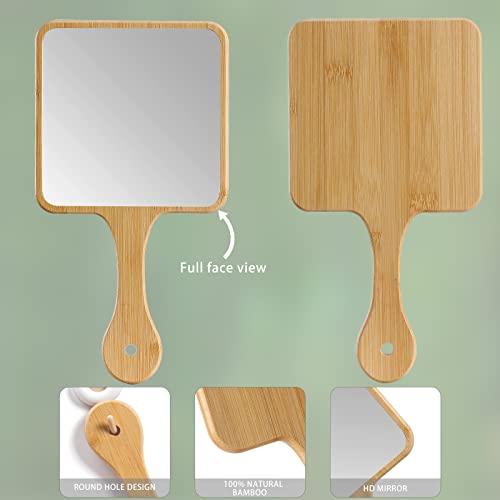 Jasefa Handheld Mirror,Natural Bamboo Hand Mirror With Handle,Cute Hand Held Mirror For Shaving Single-Sided Portable Travel Vanity Mirror For Men & Women,6.3" W X 11.8" L #TOP4