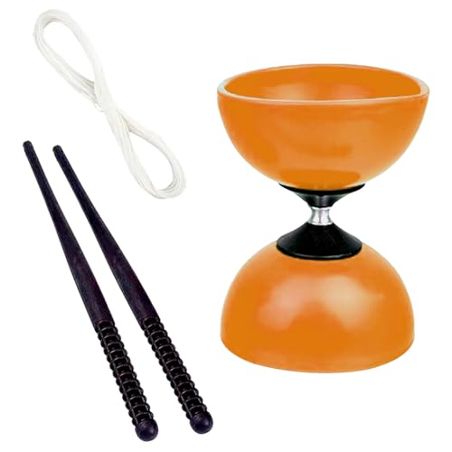 CABLEPELADO - Diábolo para Malabares con Palos de Plástico – Diábolo Acrobático para Niños y Adultos, Eje Metálico, Medidas 15 x 11,5 cm, Malabarismo para Principiantes (Naranja)