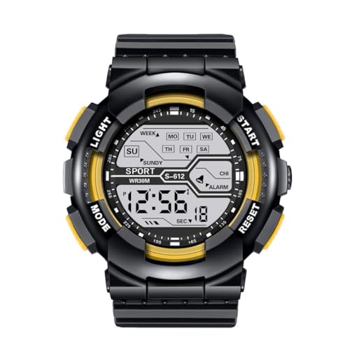Reloj de pulsera deportivo para hombre, con pantalla LCD, cronómetro, fecha, de goma, digital, para hombre, relojes de marca para hombre, amarillo, talla única