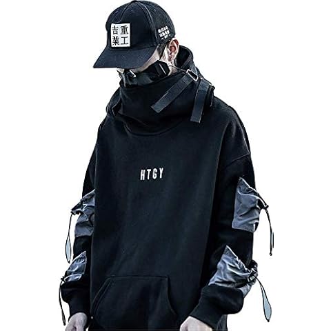 Men's HTGY Hoodie Casual Hooded Jackets Mysterious Spaceman Sweatshirt Fashion Trend Hoodie Techwear (Color : Black, Size : M) Cover