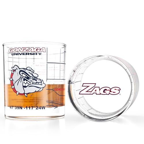 Image of Greenline Goods - University of Gonzaga Bulldogs College Whiskey Glasses (Set of 2), 10 oz - Full-Color Logo + Campus Map