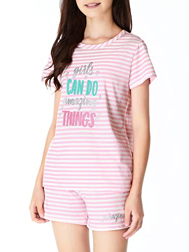 Image of Cozchique Summer Pajamas for Girls - Stripe & Glittering Heart PJS Pal Cute Jammies Set Big KidsSize 6-16