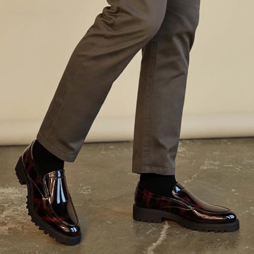 Men's Patent Leather Printed Platform Pointed Toe Dress Loafers Fashion Chunky Block Heel Lug Sole Non Slip Thick Cushioned Comfortable Slip On Party Penny Shoes for Business Wedding4