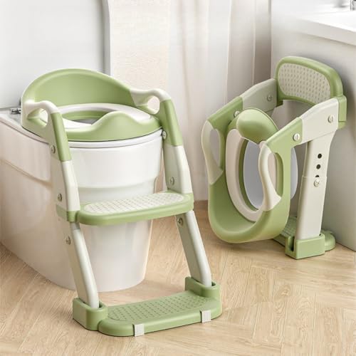fancyfly子供用便器家庭用携帯補助階段子供用便器赤ちゃん用便座折りたたみ式 (緑,ハードパッド)
