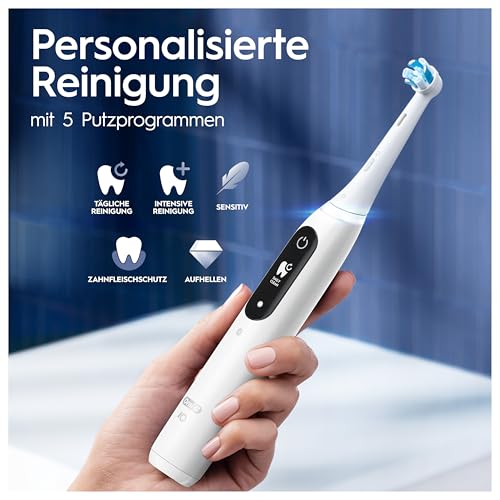 Oral-B iO Series 7 Plus Edition Elektrische Zahnbürste,Electric Toothbrush, PLUS 3 Aufsteckbürsten, 5 Putzmodi für Zahnpflege, Reiseetui, Designed by Braun, weiß alabaster – Bild 4