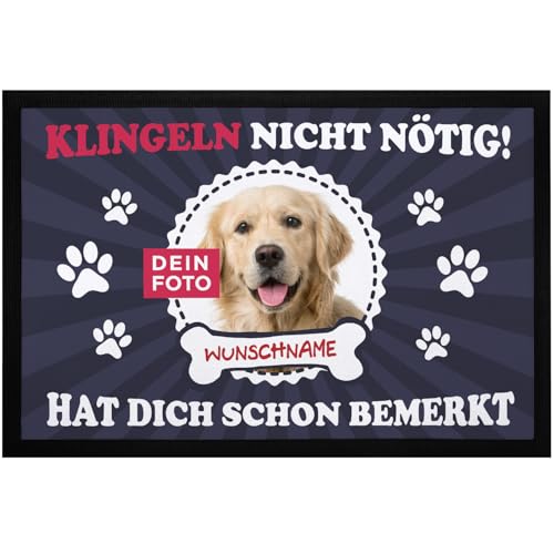SpecialMe® Fußmatte mit eigenem Hund selbst gestalten personalisiert mit Name und Foto Haustier Hundebesitzer rutschfest & waschbar schwarz 60x40cm