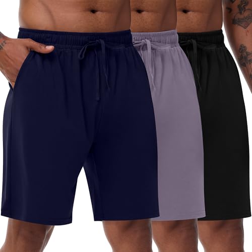 Neer 3 Packs Men's Casual Drawstring Shorts, Summer Elastic Waist Lightweight Comfy Lounge Shorts Pajama with Pockets