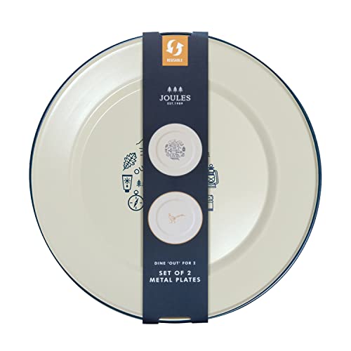 Joules Outdoor Dining Metal Picnic or Camping Plates Pack of 2, Cream