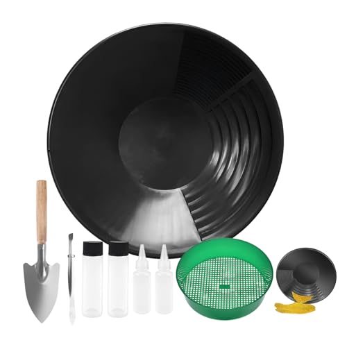38,5cm Goldwaschrinne Komplettset, Goldwaschpfanne Set, Goldwaschen Goldsucher, Goldwannenbecken Sieve für Nugget Bergbau Wanne Manuelle Goldwaschanlage Ausgräbt