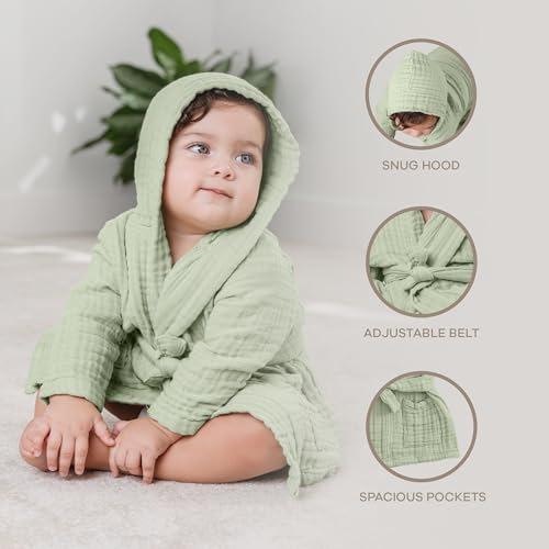 Comfy Cubs Muslin Bath Robe for Kids - 100% Cotton, 4-Layer Absorbent Muslin Fabric - Hooded with Pockets and Belted2