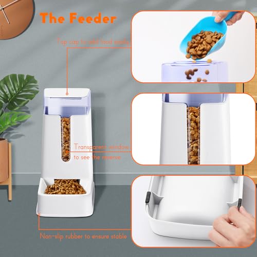 2 Packs Automatic Cat Feeder and Waterer, Gravity Dog Food and Water Dispenser Set for Small Medium Big Pets Cats Dogs Puppy Kitten, 1 Gallon x 2 (White) - Image 5