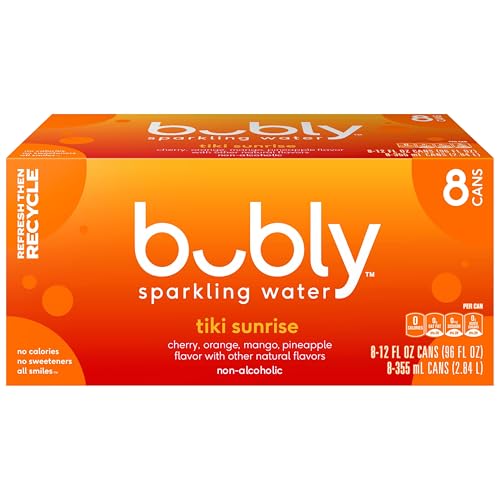 Image of bubly Sparkling Water, Tiki Sunrise, Zero Sugar & Zero Calories, 12 Fl Oz Cans (Pack of 8)