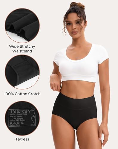 INNERSY Women's High Waisted Underwear Cotton Panties Regular & Plus Size 5-Pack4