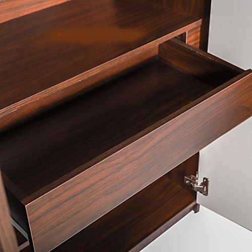 Image of CASPIAN Furniture 2 Door Wardrobe with Shelves, Drawer, Hanging Space and Mirror Attached | Wooden Wardrobe for Bedroom Storage (Walnut, Width 30 Inches)